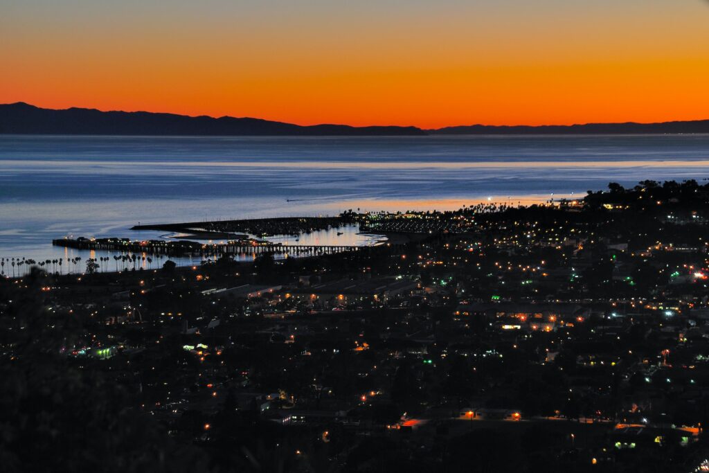 aerial view of buildings under sunset