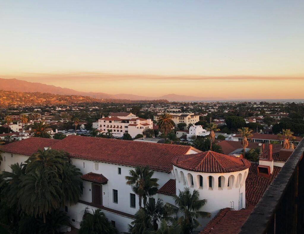 Santa Barbara arial shot Spanish-style architecture